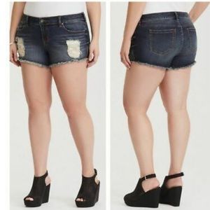 Torrid lace and frayed detail denim shorts